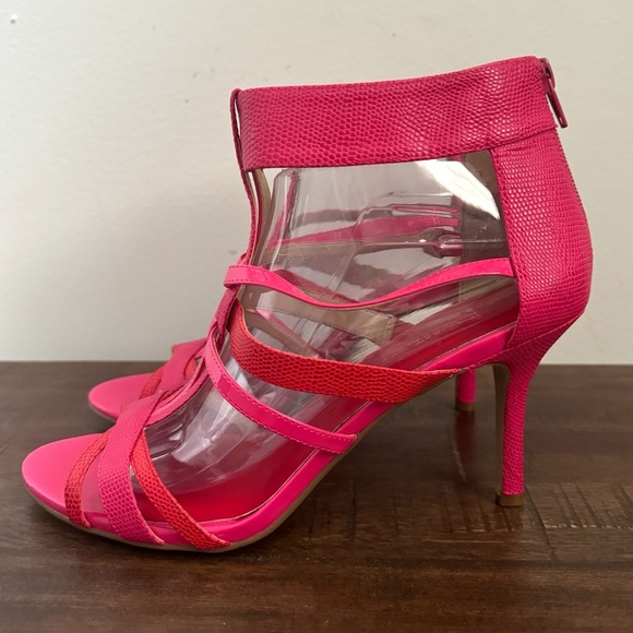 NINE WEST Hot Pink Vegan Leather Strappy High Heel Sandals Stiletto Sz 10 Womens - Picture 5 of 9